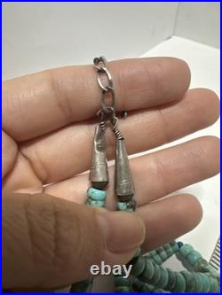 Vintage Native American Turquoise Heishi Bead Sterling Silver Necklace