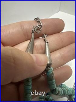 Vintage Native American Turquoise Heishi Bead Sterling Silver Necklace