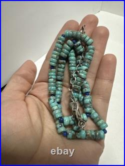 Vintage Native American Turquoise Heishi Bead Sterling Silver Necklace