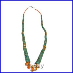 Vintage Native American Turquoise Heishi Necklace Spiny Oyster Coral Sterling