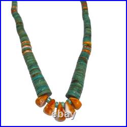 Vintage Native American Turquoise Heishi Necklace Spiny Oyster Coral Sterling