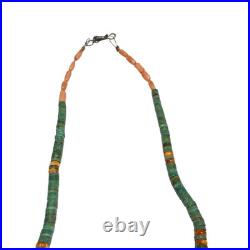Vintage Native American Turquoise Heishi Necklace Spiny Oyster Coral Sterling