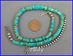Vintage Native American Turquoise Heishi Necklace with Sterling Bead Extender