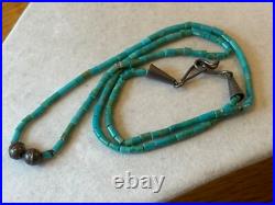 Vintage Native American Turquoise Heishi and Silver Beads 19 Necklace