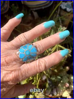 Vintage Native American Turquoise Inlaid Sterling Ring