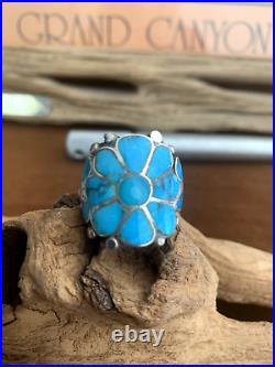 Vintage Native American Turquoise Inlaid Sterling Ring