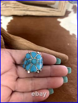 Vintage Native American Turquoise Inlaid Sterling Ring