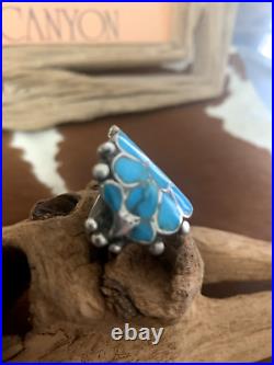 Vintage Native American Turquoise Inlaid Sterling Ring