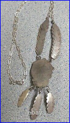 Vintage Native American Turquoise Navajo Silver Feathers Necklace