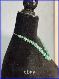 Vintage Native American Turquoise Nugget With Silver Beads Necklace 19