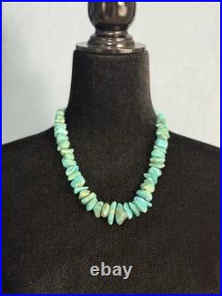 Vintage Native American Turquoise Nugget With Silver Beads Necklace 19