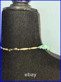 Vintage Native American Turquoise Nugget With Silver Beads Necklace 19