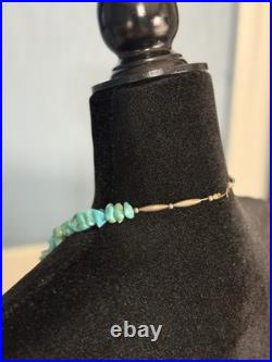 Vintage Native American Turquoise Nugget With Silver Beads Necklace 19