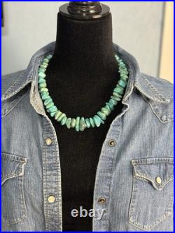 Vintage Native American Turquoise Nugget With Silver Beads Necklace 19