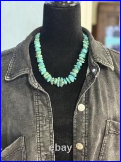 Vintage Native American Turquoise Nugget With Silver Beads Necklace 19
