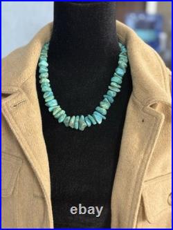 Vintage Native American Turquoise Nugget With Silver Beads Necklace 19