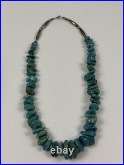 Vintage Native American Turquoise Nugget With Silver Beads Necklace 19