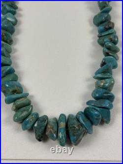 Vintage Native American Turquoise Nugget With Silver Beads Necklace 19