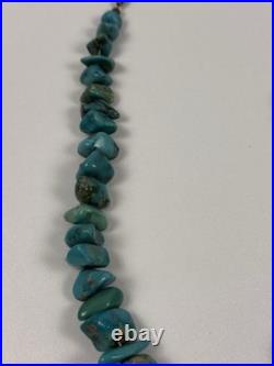 Vintage Native American Turquoise Nugget With Silver Beads Necklace 19