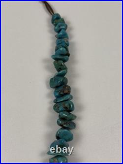 Vintage Native American Turquoise Nugget With Silver Beads Necklace 19