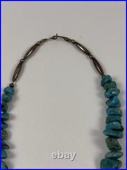 Vintage Native American Turquoise Nugget With Silver Beads Necklace 19