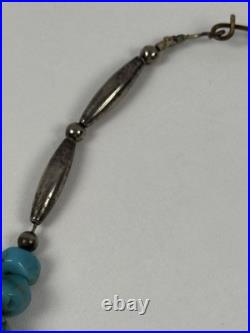 Vintage Native American Turquoise Nugget With Silver Beads Necklace 19