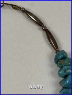 Vintage Native American Turquoise Nugget With Silver Beads Necklace 19