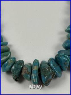 Vintage Native American Turquoise Nugget With Silver Beads Necklace 19