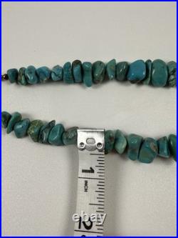 Vintage Native American Turquoise Nugget With Silver Beads Necklace 19