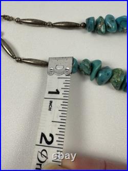 Vintage Native American Turquoise Nugget With Silver Beads Necklace 19