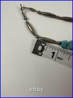 Vintage Native American Turquoise Nugget With Silver Beads Necklace 19