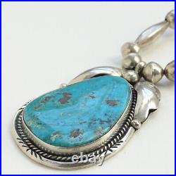 Vintage Native American Turquoise Pendant Necklace Sterling Bench & Melon Beads