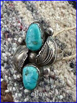 Vintage Native American Turquoise Ring Sterling Silver Signed Simplicio Size 7