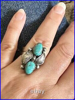 Vintage Native American Turquoise Ring Sterling Silver Signed Simplicio Size 7
