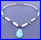 Vintage Native American Turquoise Shell Silver Beaded Pendant Necklace 17