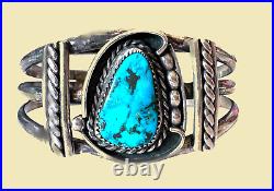 Vintage Native American Turquoise Silver Bracelet Signed 44g
