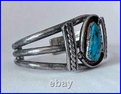 Vintage Native American Turquoise Silver Bracelet Signed 44g