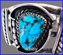 Vintage Native American Turquoise Silver Bracelet Signed 44g