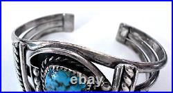 Vintage Native American Turquoise Silver Bracelet Signed 44g