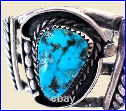 Vintage Native American Turquoise Silver Bracelet Signed 44g