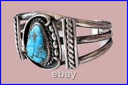 Vintage Native American Turquoise Silver Bracelet Signed 44g