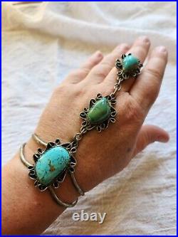 Vintage Native American Turquoise & Silver Slave Bracelet