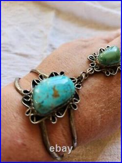 Vintage Native American Turquoise & Silver Slave Bracelet