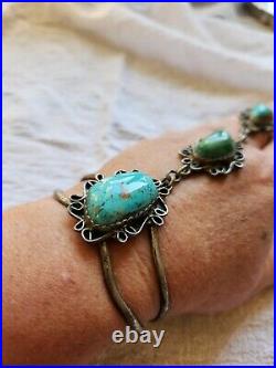 Vintage Native American Turquoise & Silver Slave Bracelet