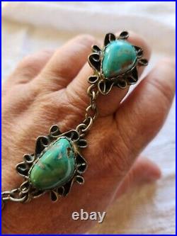 Vintage Native American Turquoise & Silver Slave Bracelet