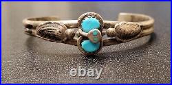 Vintage Native American Turquoise Snake Cuff Bracelet Zuni Effie C Sterling