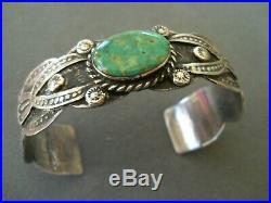 Vintage Native American Turquoise Stamped Sterling Silver Cuff Bracelet
