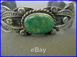 Vintage Native American Turquoise Stamped Sterling Silver Cuff Bracelet