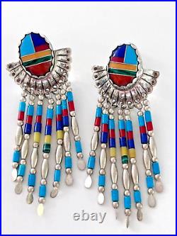 Vintage Native American Turquoise Sterling Inlay Necklaces Earrings Sets 1970's
