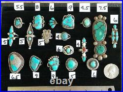 Vintage Native American Turquoise Sterling Silver 18 Ring LotNavajo & Zuni